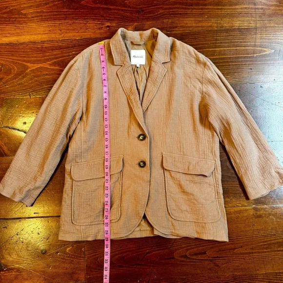 Madewell Tan- Cotton Linen Blend Relaxed Larsen Blazer-Size XL - Picture 5 of 14